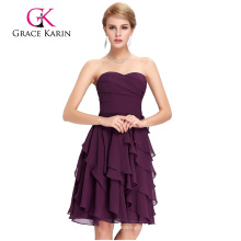 Sexy Mature Ladies Strapless Chiffon Bridesmaid Dress Grace Karin Knee Length Bridesmaid Dresses CL3439